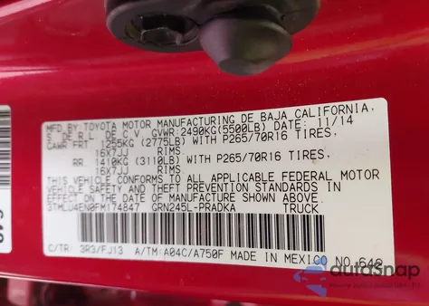 2015 Toyota Tacoma Base V6 из США, поврежденный, VIN 3TMLU4EN0FM174847